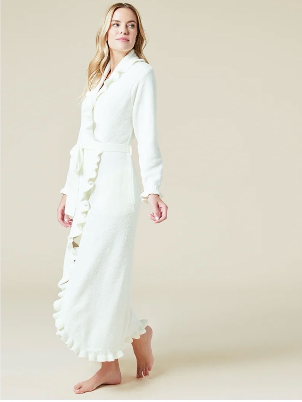 SOFTIES Cozy Long Chenille Robe with Ruffle Trim - Cloud Wom Small NWT - Picture 2 of 8